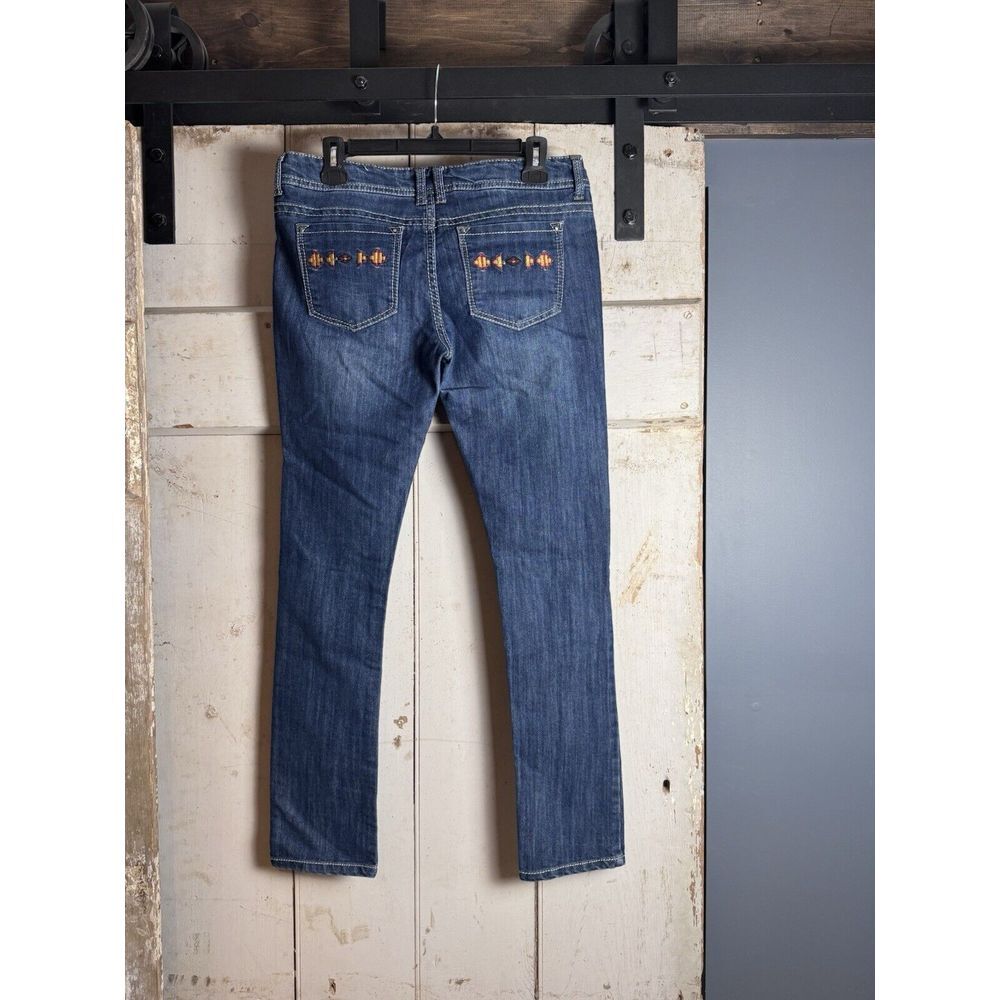 Mudd Low Rise Straight Blue Jeans Women's Size 9 Ripped Embroidered Aztec Desert - Picture 4 of 7